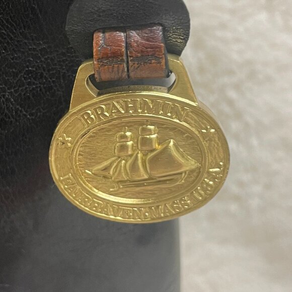 Beautiful Vintage Brahmin Black/Brown Leather Croc Embossed Crossbody - Picture 6 of 14